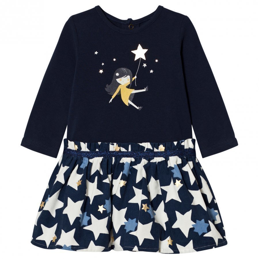 Catimini Navy Star And Girl Print Dress Mekko