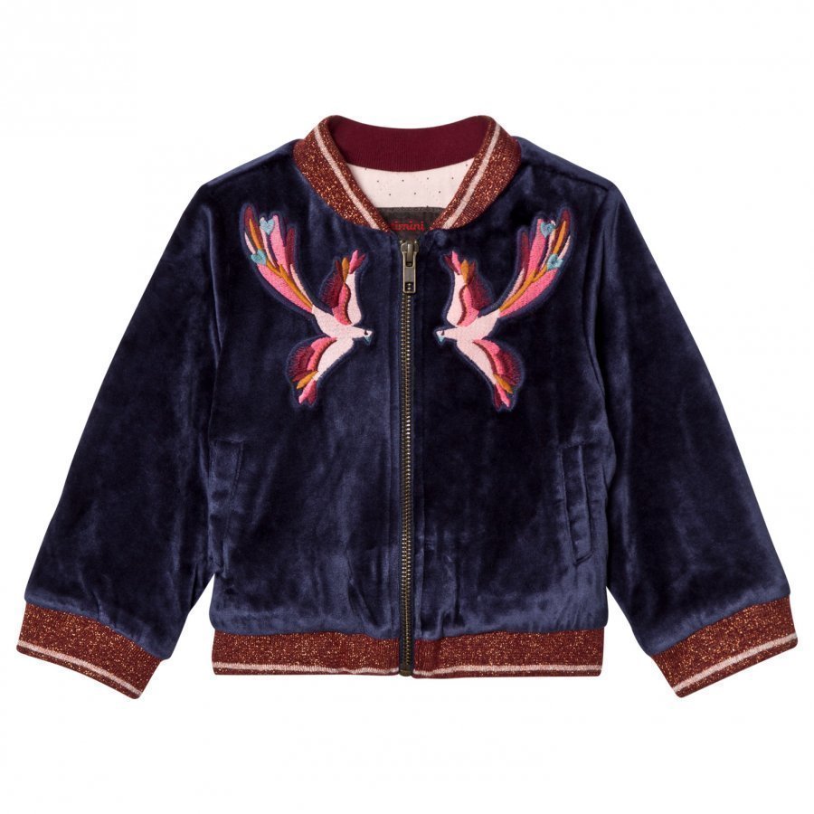 Catimini Navy Velour Embroidered Bomber Jacket Bomber Takki