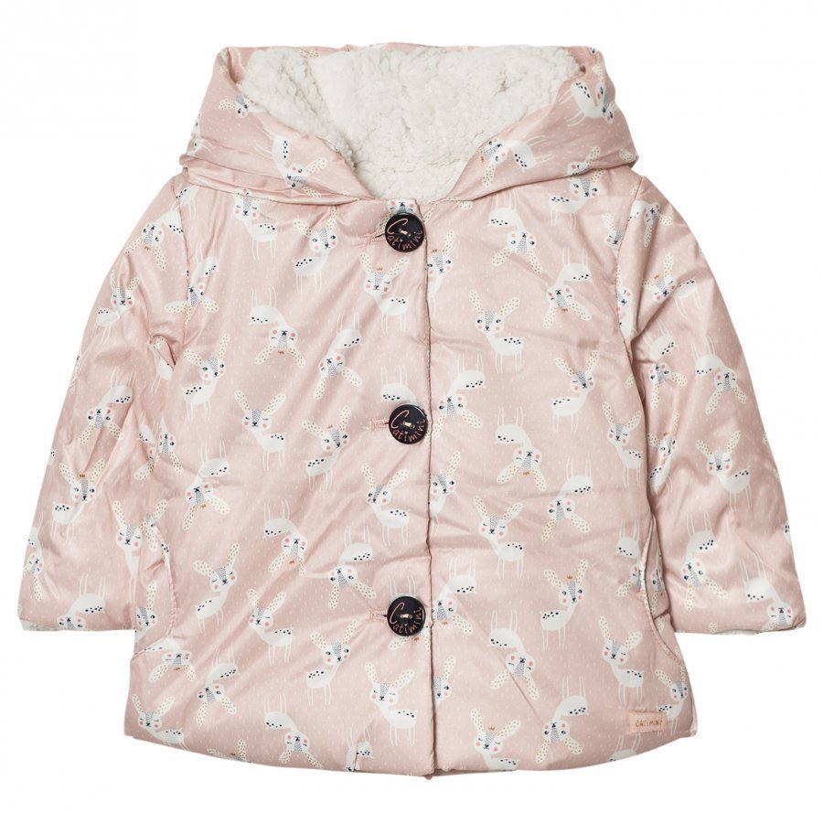 Catimini Pink Deer Print Coat With Teddy Lining Talvitakki