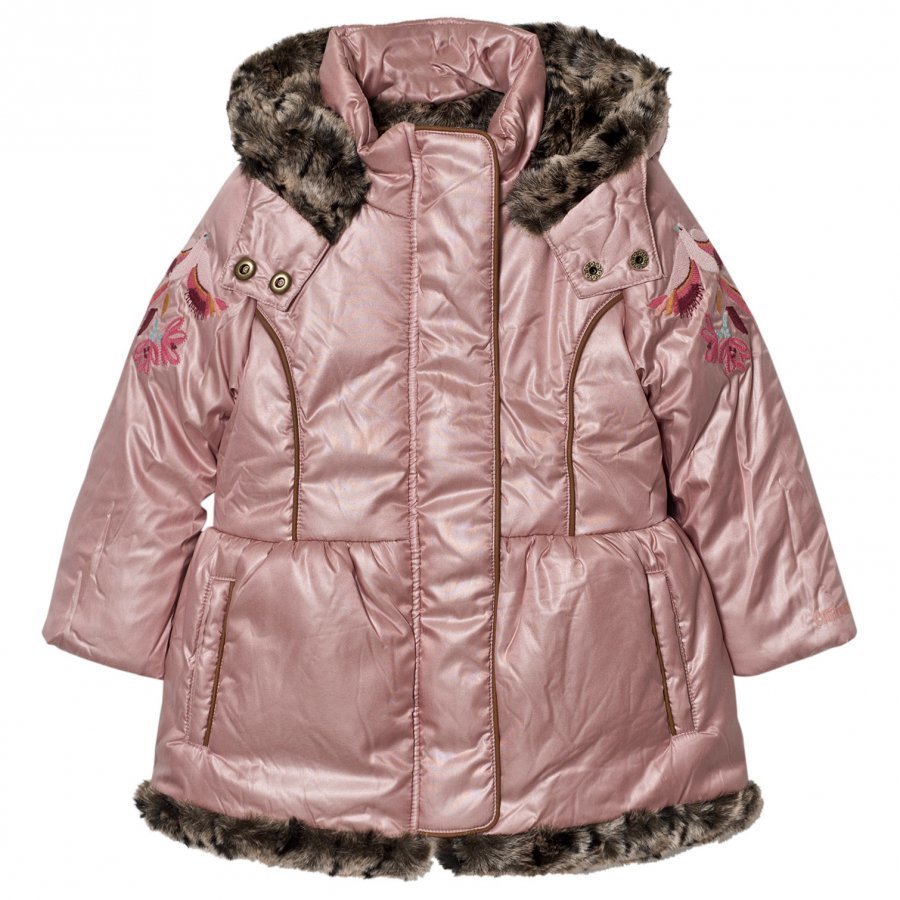 Catimini Pink Metallic Parka With Faux Fur Lining Parkatakki