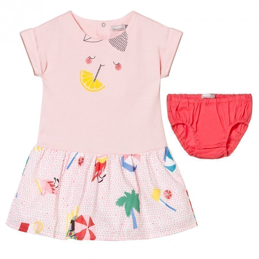 Catimini Pink Multi Jersey And Printed Woven Dress And Knickers Mekko