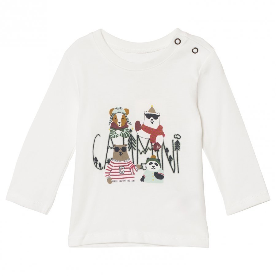 Catimini White Polar Animal Print Long Sleeve Tee T-Paita