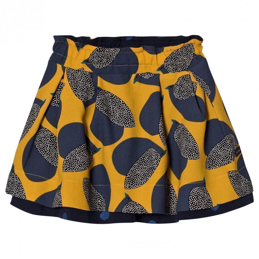 Catimini Yellow Reversible Bird Skirt Lyhyt Hame