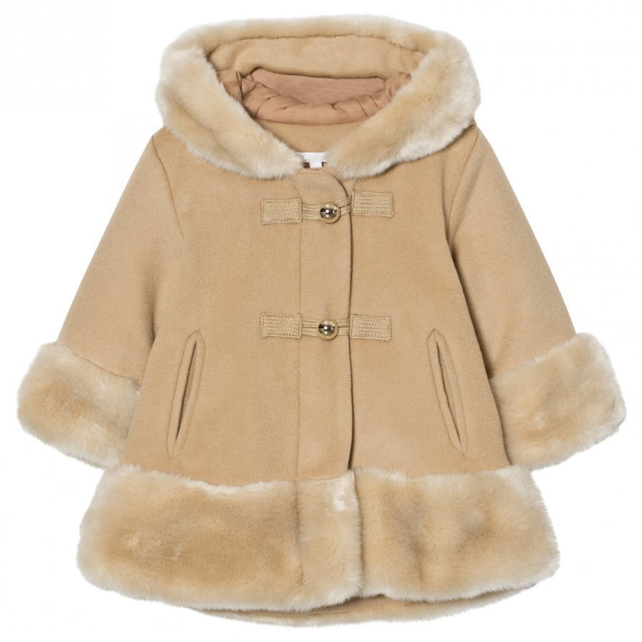 Chloé Camel Wool Faux Fur Hooded Coat Parkatakki