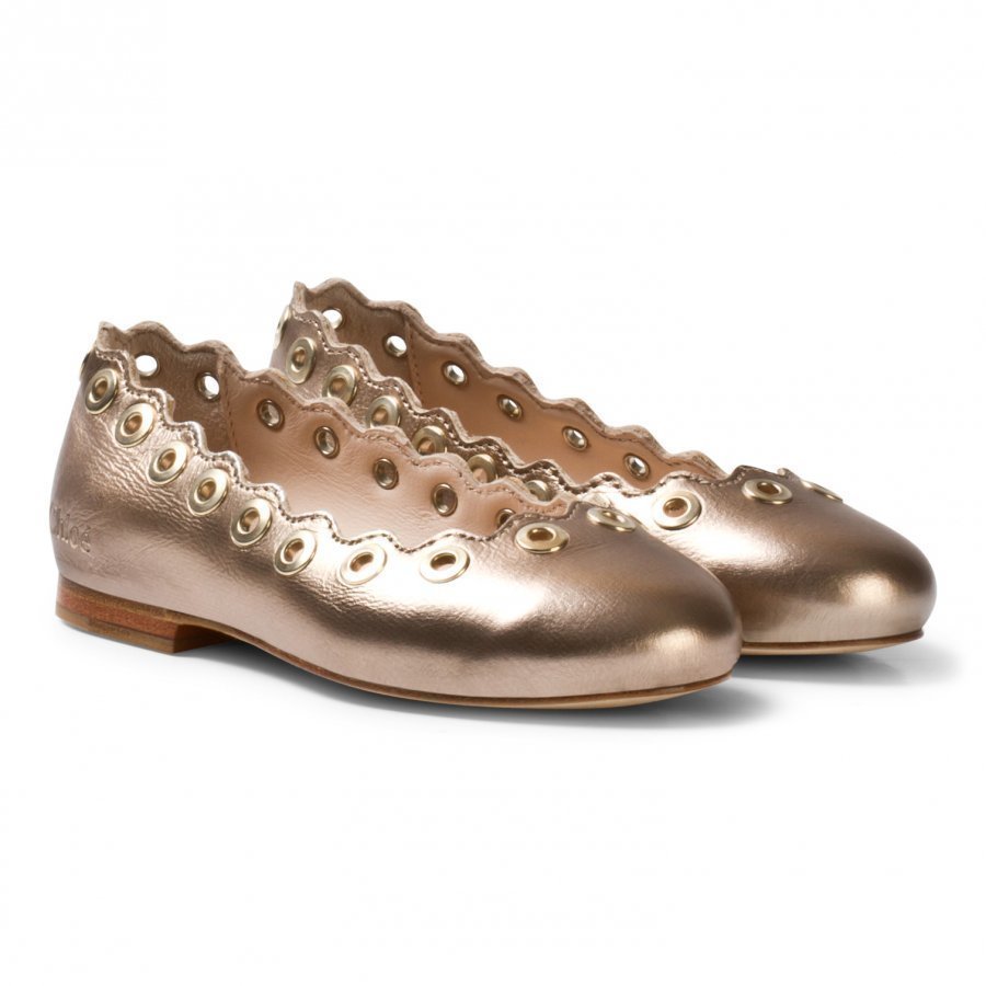 Chloé Gold Leather Pumps Ballerinat