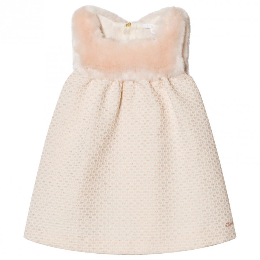 Chloé Lurex Jacquard Faux Fur Dress Pink/White Juhlamekko