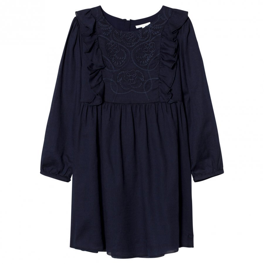 Chloé Navy Embroidered Crepe Dress Juhlamekko