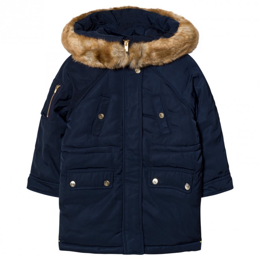 Chloé Navy Padded Parka Faux Fur Hood Parkatakki