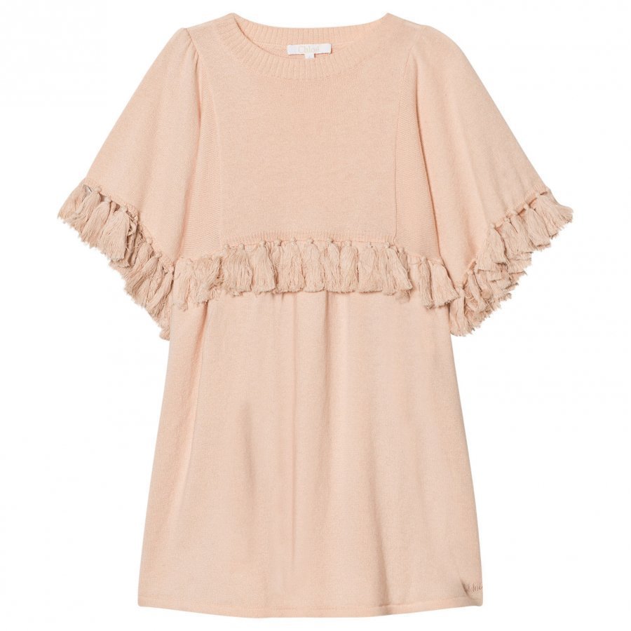 Chloé Pale Pink Knit Dress Tassels Juhlamekko