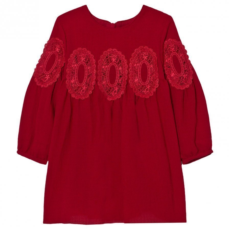 Chloé Red Lace Panel Crepe Long Sleeve Dress Mekko
