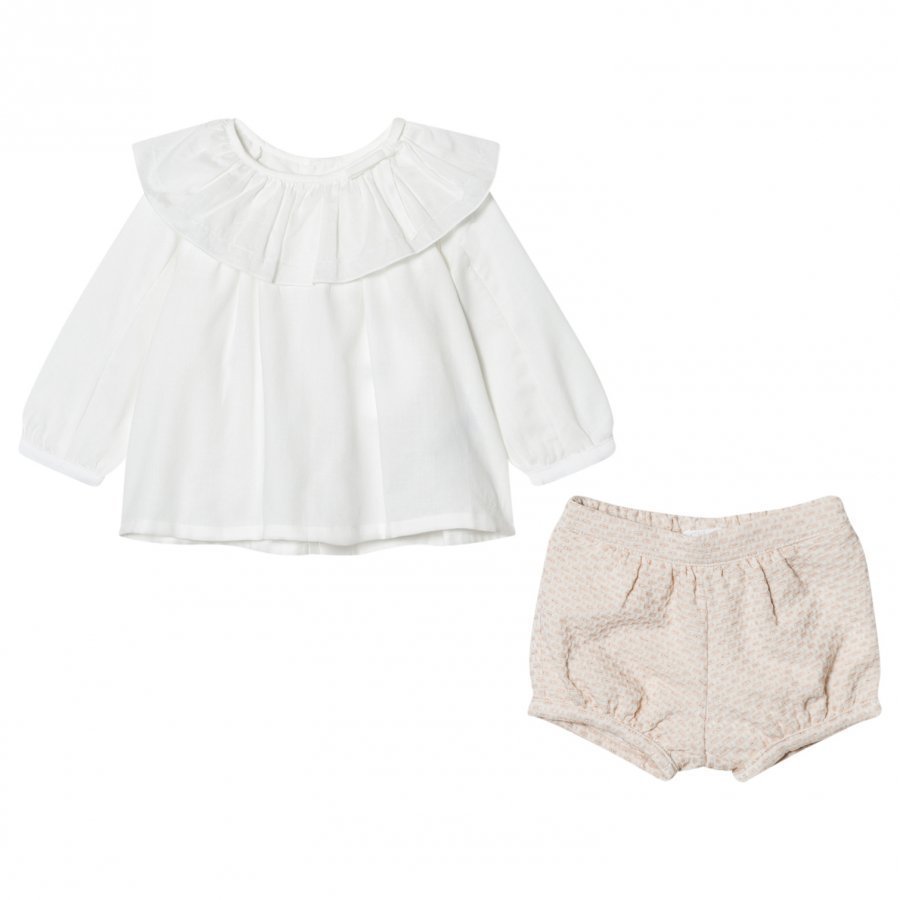 Chloé White Frill Collar Blouse And Tweed Shorts Set Asusetti