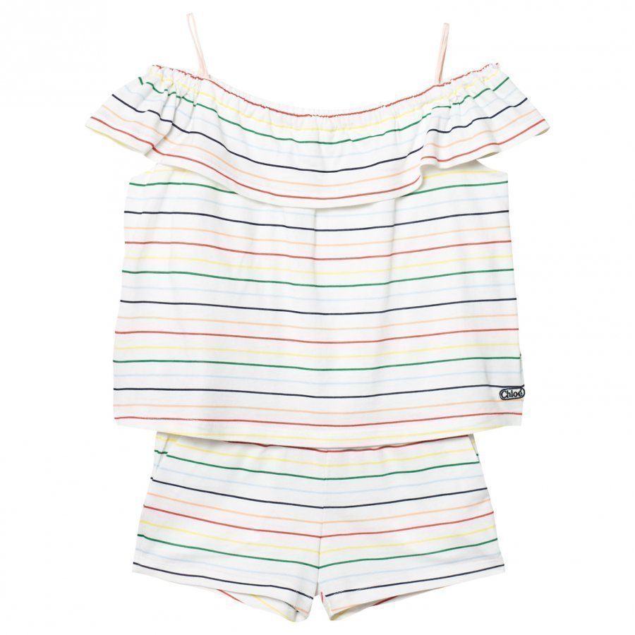 Chloé White Rainbow Stripe Asymmetric Jumpsuit Potkupuku