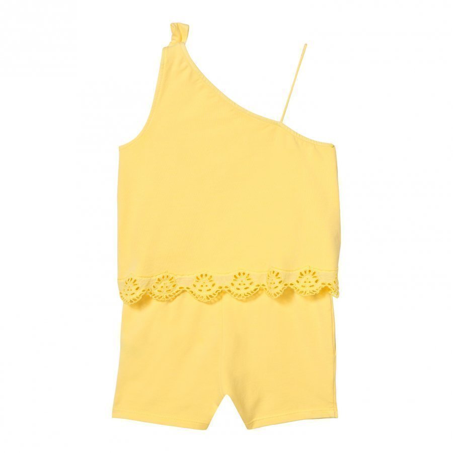 Chloé Yellow Broderie Anglaise Hem Tiered Asymmetric Playsuit Potkupuku