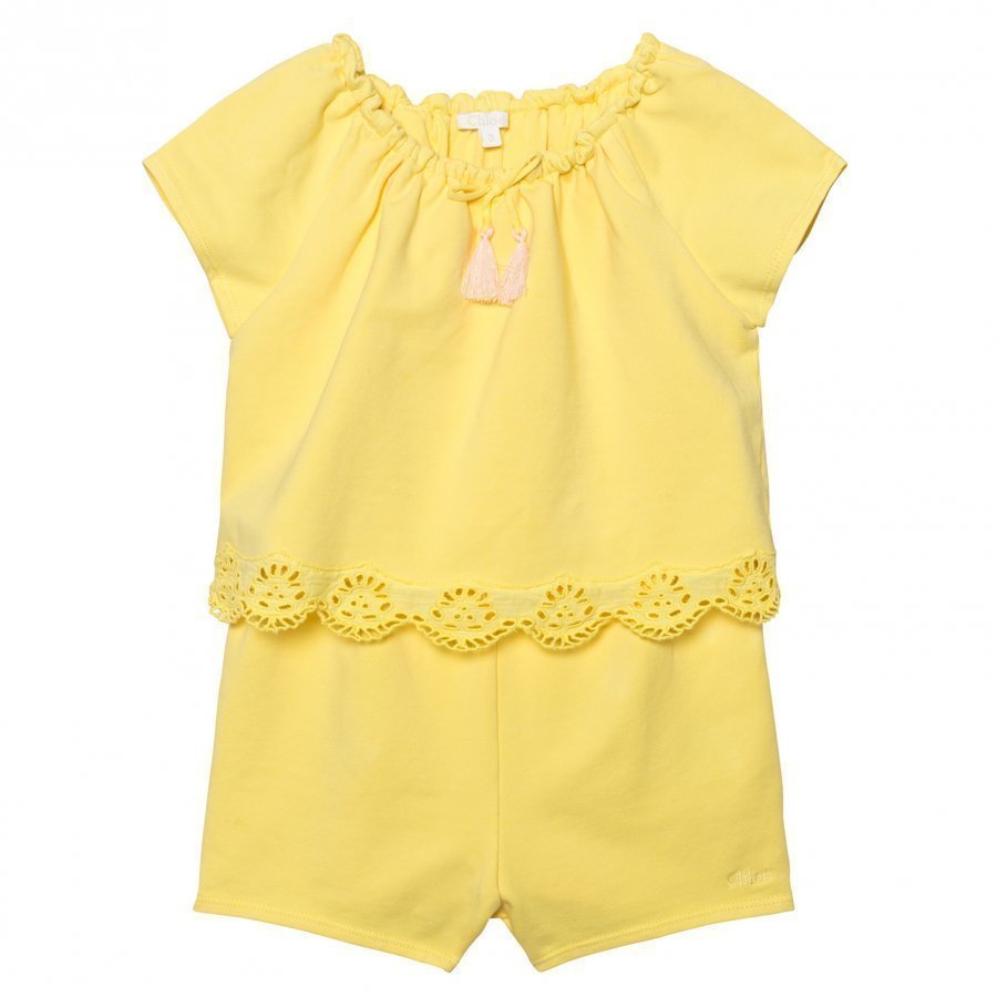 Chloé Yellow Jersey Playsuit With Tiered Scallop Front Potkupuku