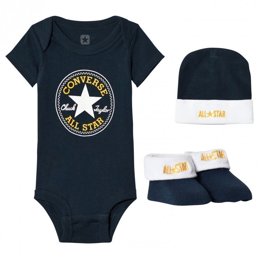 Converse Navy Baby Body Beanie And Booties Set Body
