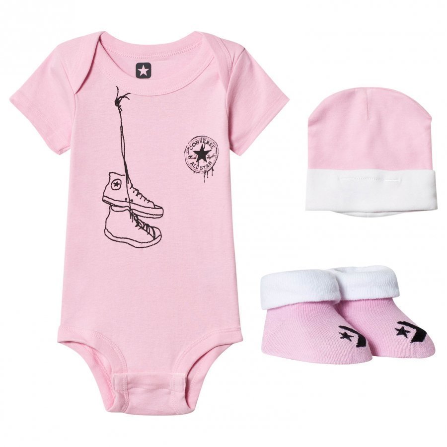 Converse Pink Baby Body Beanie And Booties Set Body