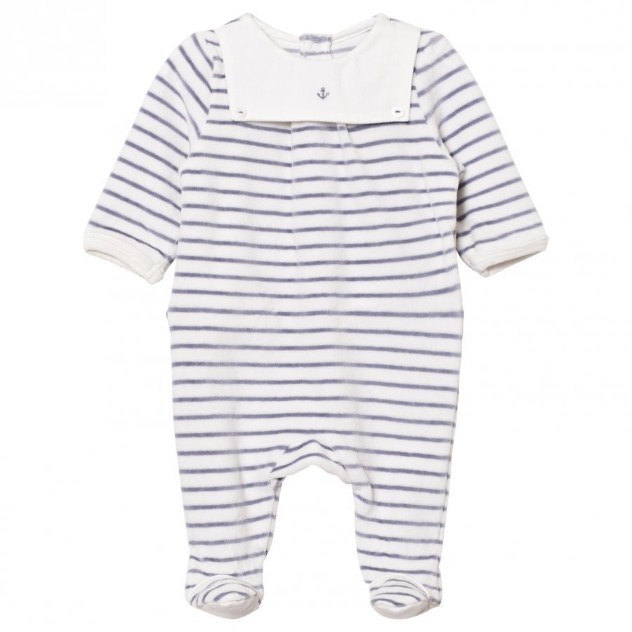 Cyrillus Footed Baby Body White/Navy Stripe Velour Body