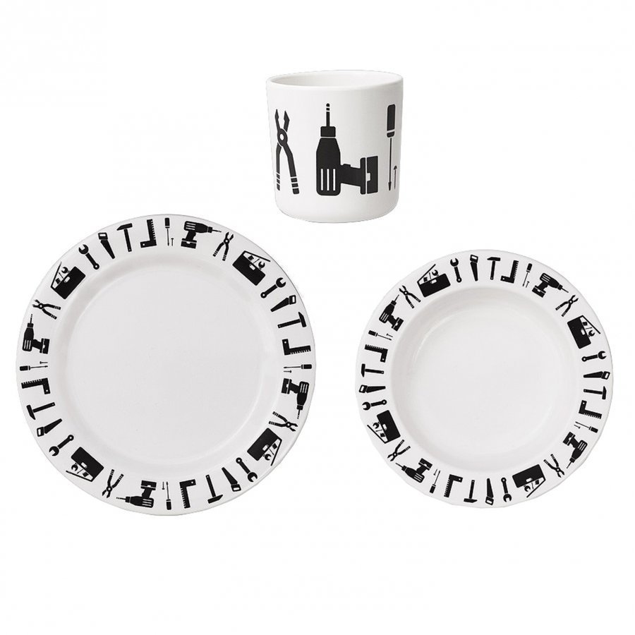 Design Letters Tool School Melamine Set White Ruokailusetti