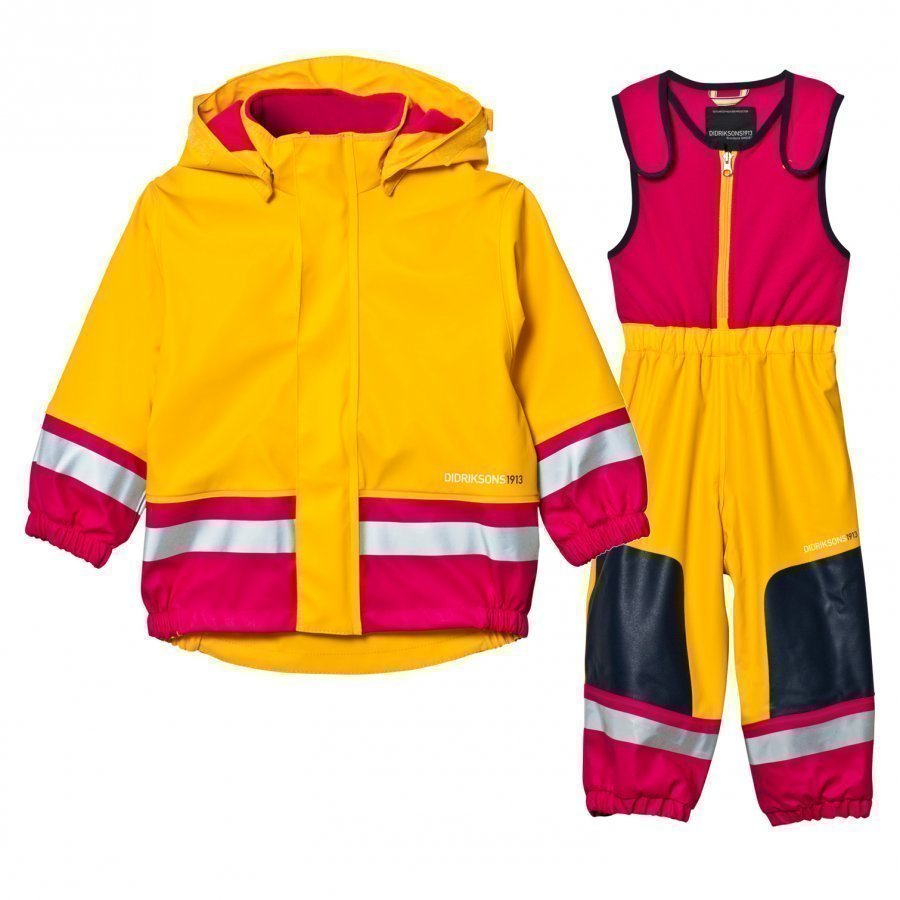 Didriksons Boardman Kids Rain Set Yellow/Fuchsia Sadesetti