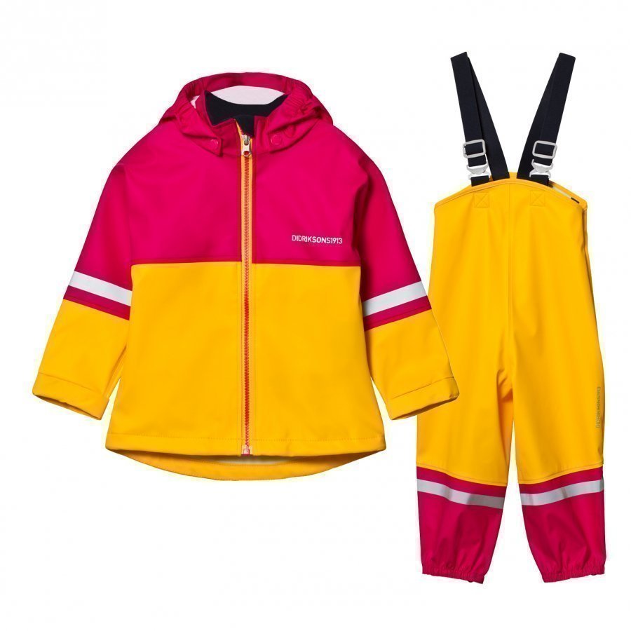 Didriksons Waterman Kids Rain Set Yellow/Fuchsia Sadesetti