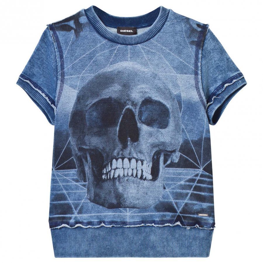 Diesel Denim Wash Skull Print Sweat Top T-Paita