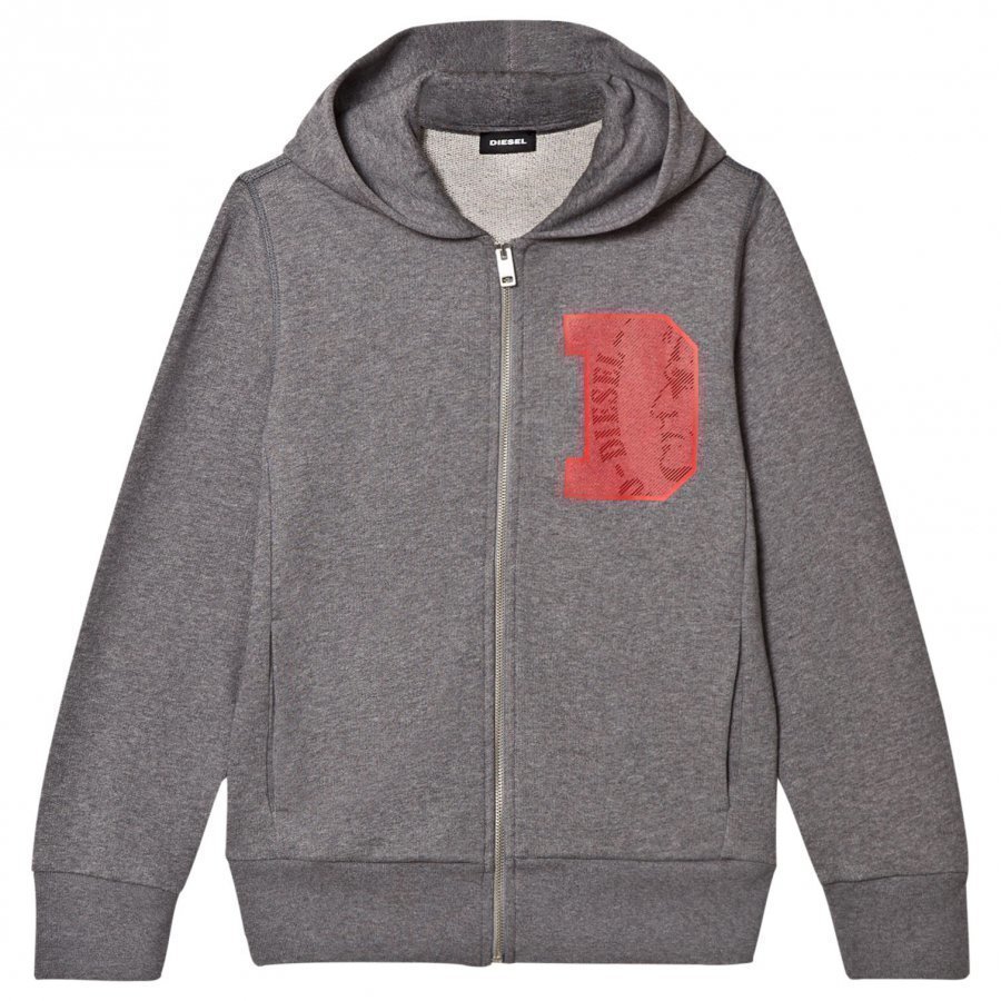 Diesel Grey D Logo Print Zip Hoodie Huppari