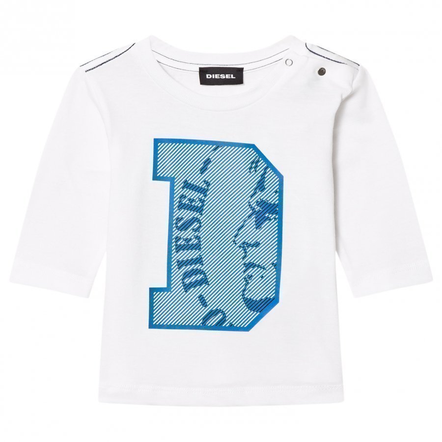 Diesel Long Sleeve D Logo Tee White/Blue Pitkähihainen T-Paita
