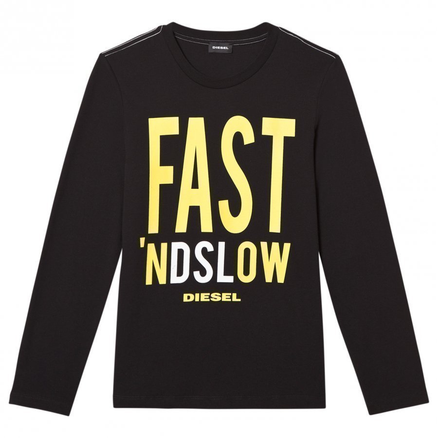 Diesel Long Sleeve Print Tee Black T-Paita