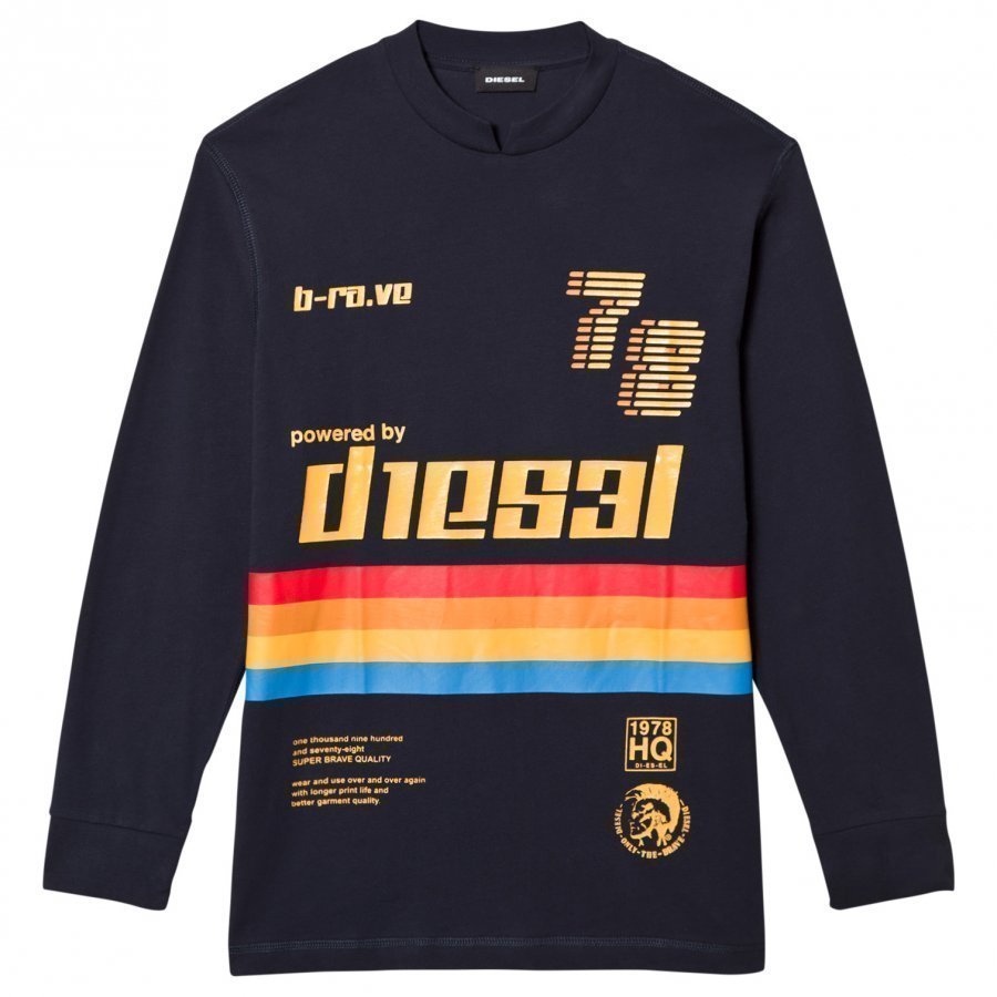 Diesel Long Sleeve Rainbow Stripe Tee Navy Oloasun Paita