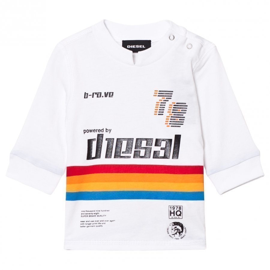 Diesel White Rainbow Stripe Long Sleeve Tee Pitkähihainen T-Paita