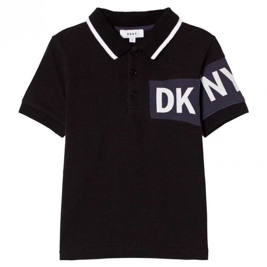 Dkny Black And Blue Branded Pique Polo Pikeepaita