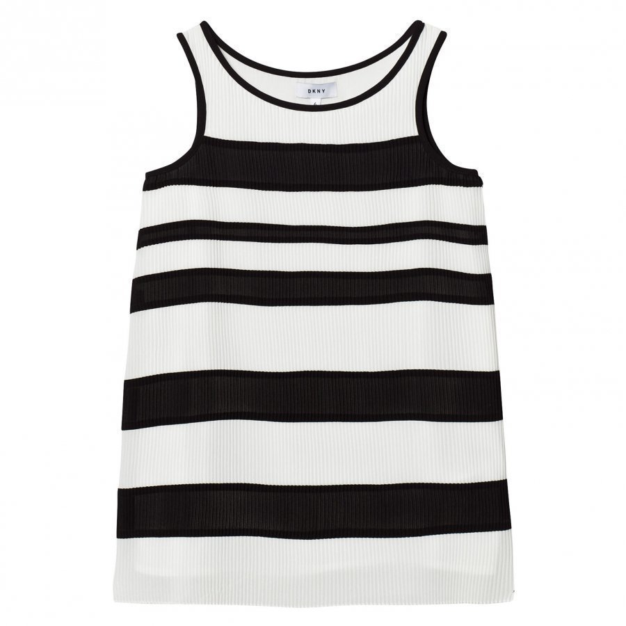 Dkny Black And White Striped Pleated Voile Dress Mekko