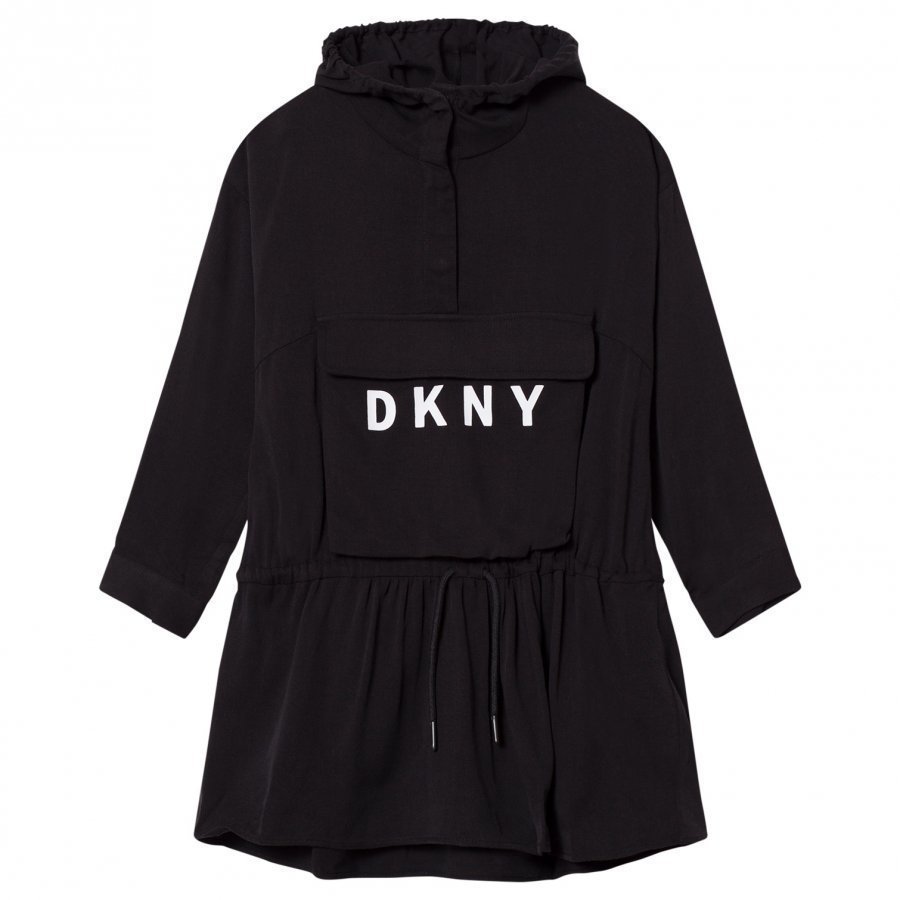 Dkny Black Branded Hooded Dress Mekko