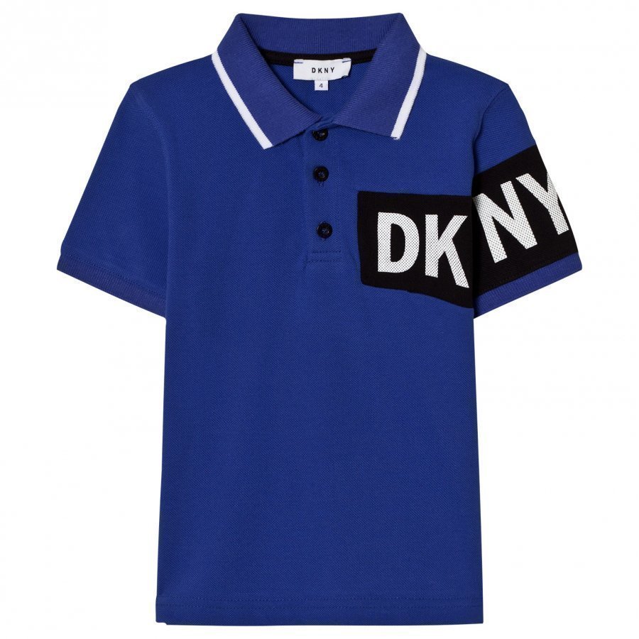 Dkny Blue And Black Branded Pique Polo Pikeepaita