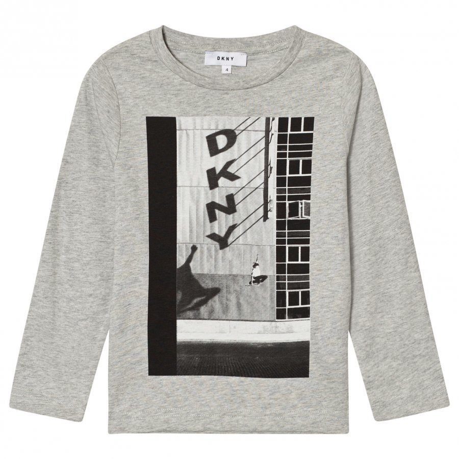 Dkny Grey Marl Shadow Branded Long Sleeve Tee T-Paita