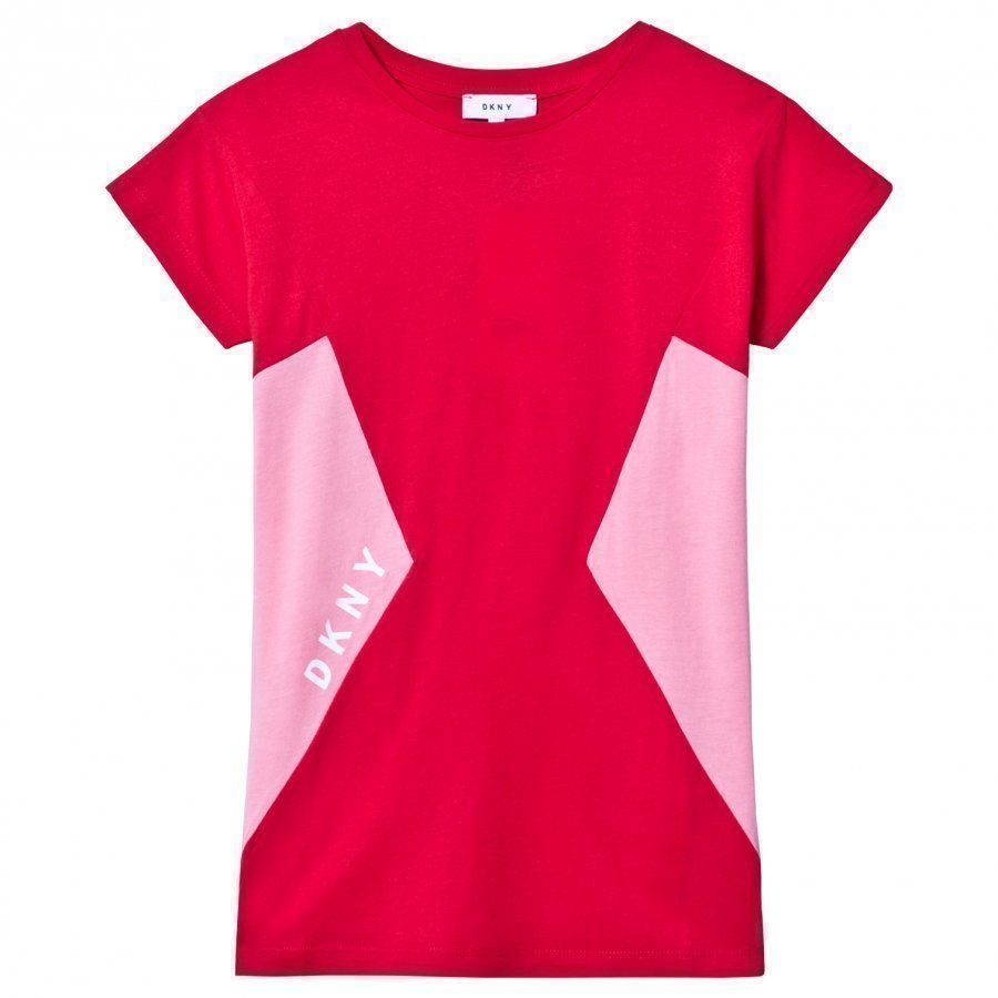 Dkny Red Pink Logo Print Jersey Dress Mekko