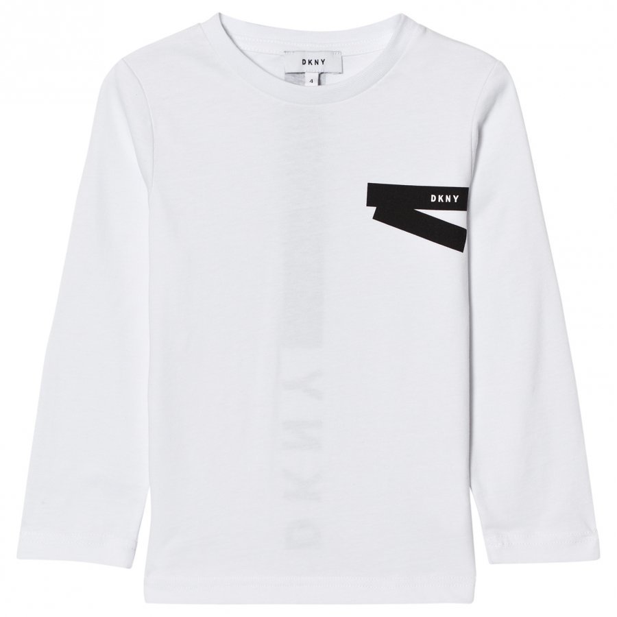 Dkny White And Black Branded Long Sleeve Tee T-Paita