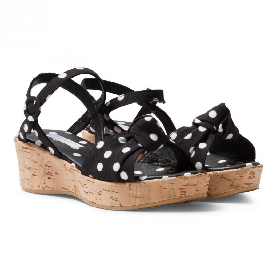 Dolce & Gabbana Black And White Spot Cork Wedge Sandal Remmisandaalit