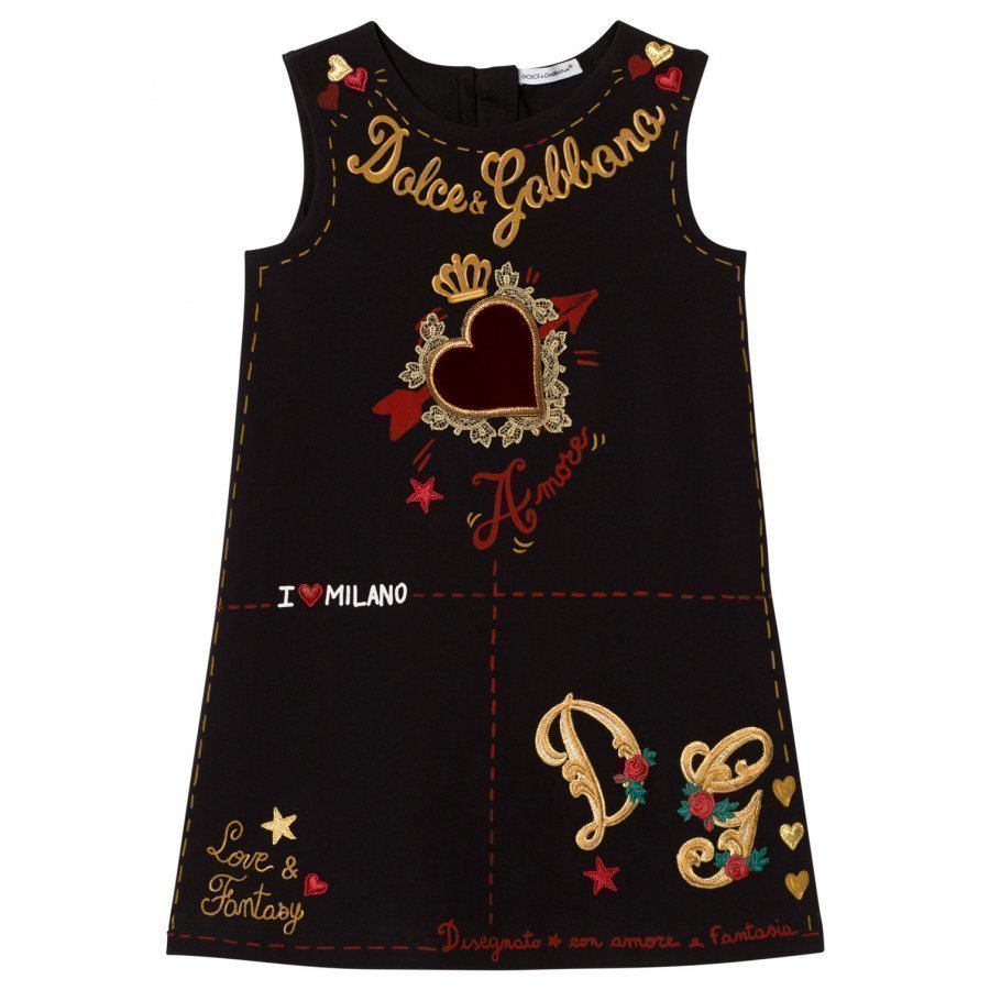 Dolce & Gabbana Black Heart Print Embroidered Sleeveless Dress Juhlamekko