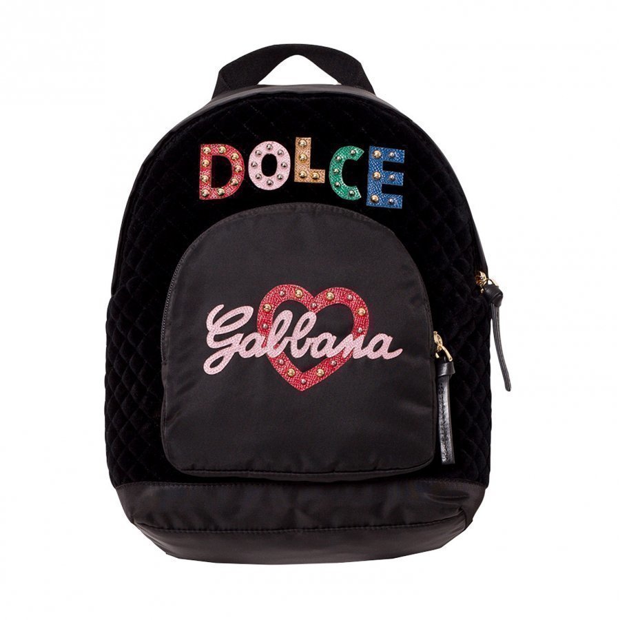 Dolce & Gabbana Black Leather And Nylon Embellished Branded Backpack Reppu