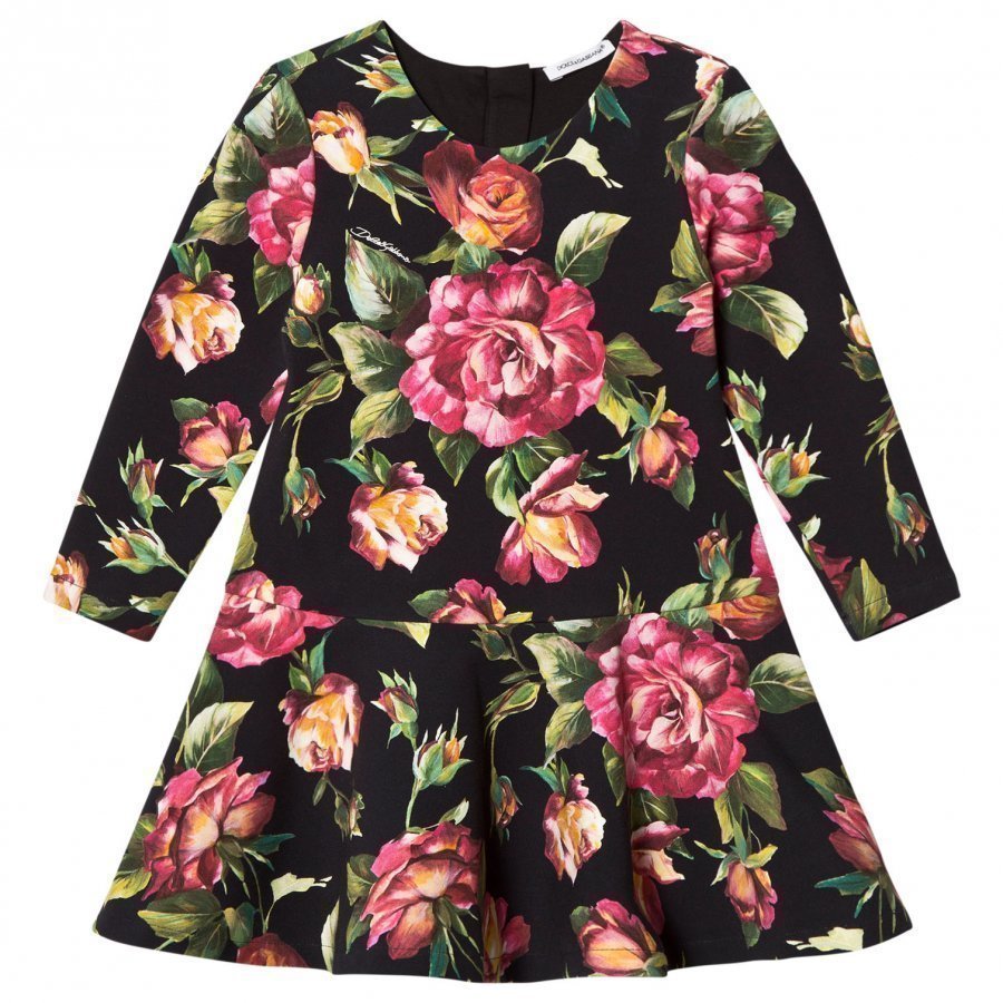 Dolce & Gabbana Black Rose Print Interlock Dress Mekko