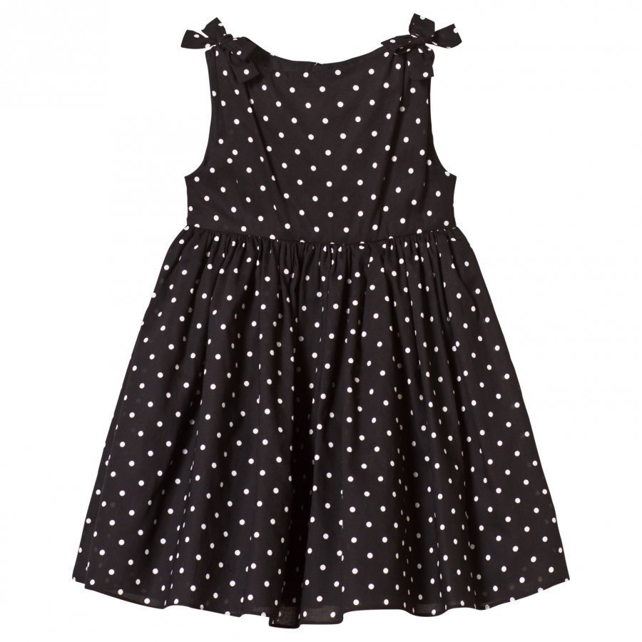 Dolce & Gabbana Black Spot Cotton Dress With Bow Shoulder Detail Juhlamekko