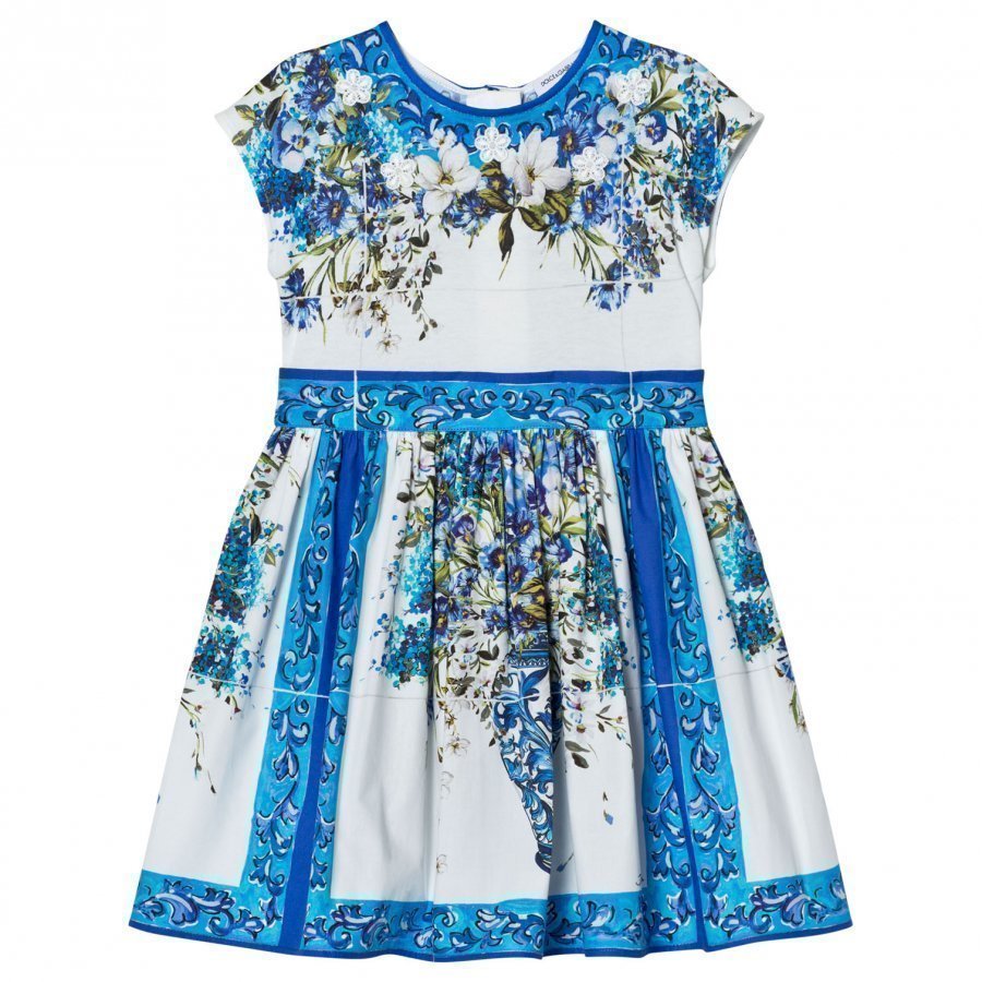 Dolce & Gabbana Blue White Floral Majolica Print Dress Juhlamekko