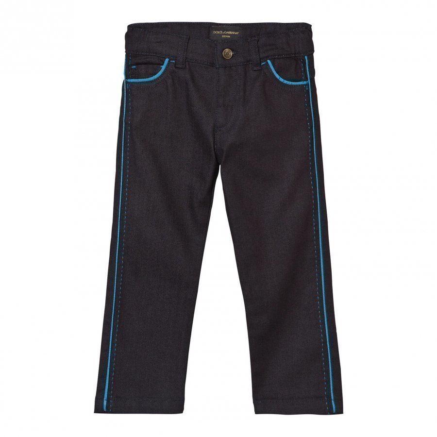 Dolce & Gabbana Dark Wash Jeans With Blue Piping Detail Farkut