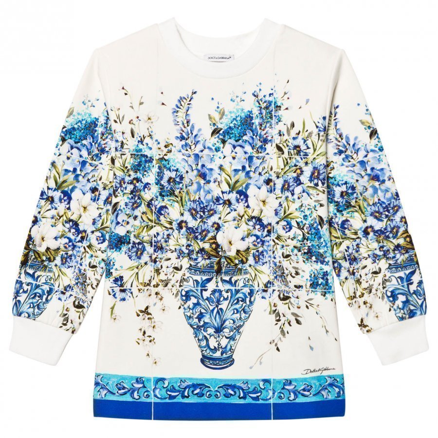 Dolce & Gabbana Floral Long Sleeve Tee White And Blue T-Paita