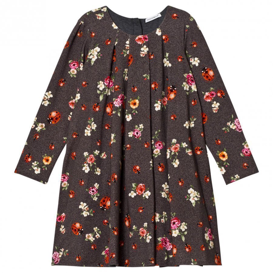 Dolce & Gabbana Grey Herringbone Floral And Lady Bird Print Interlock Dress Mekko