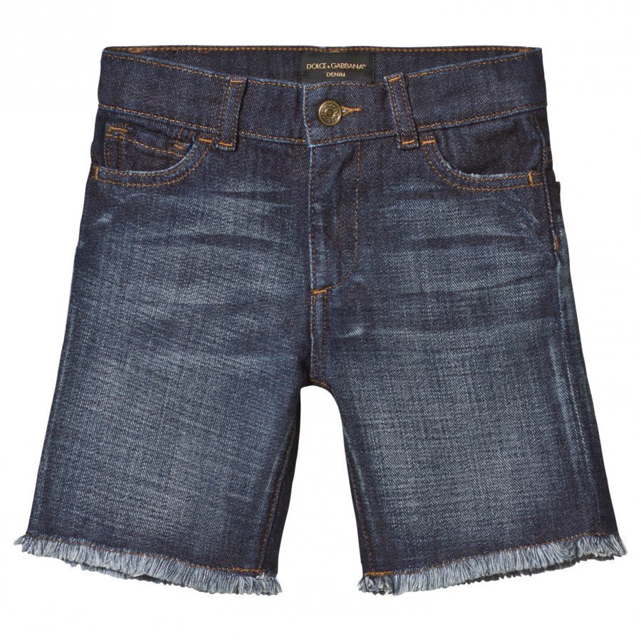 Dolce & Gabbana Mid Wash Denim Shorts With Frayed Edge Farkkushortsit