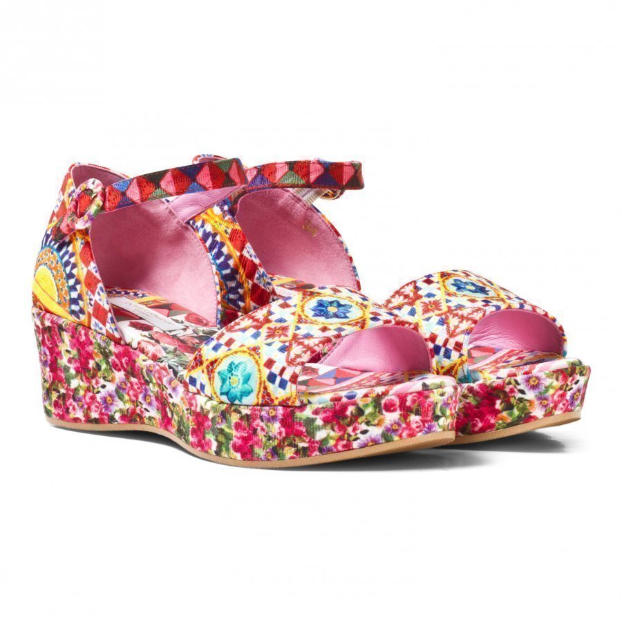 Dolce & Gabbana Multi Majolica Print Wedge Sandal Remmisandaalit