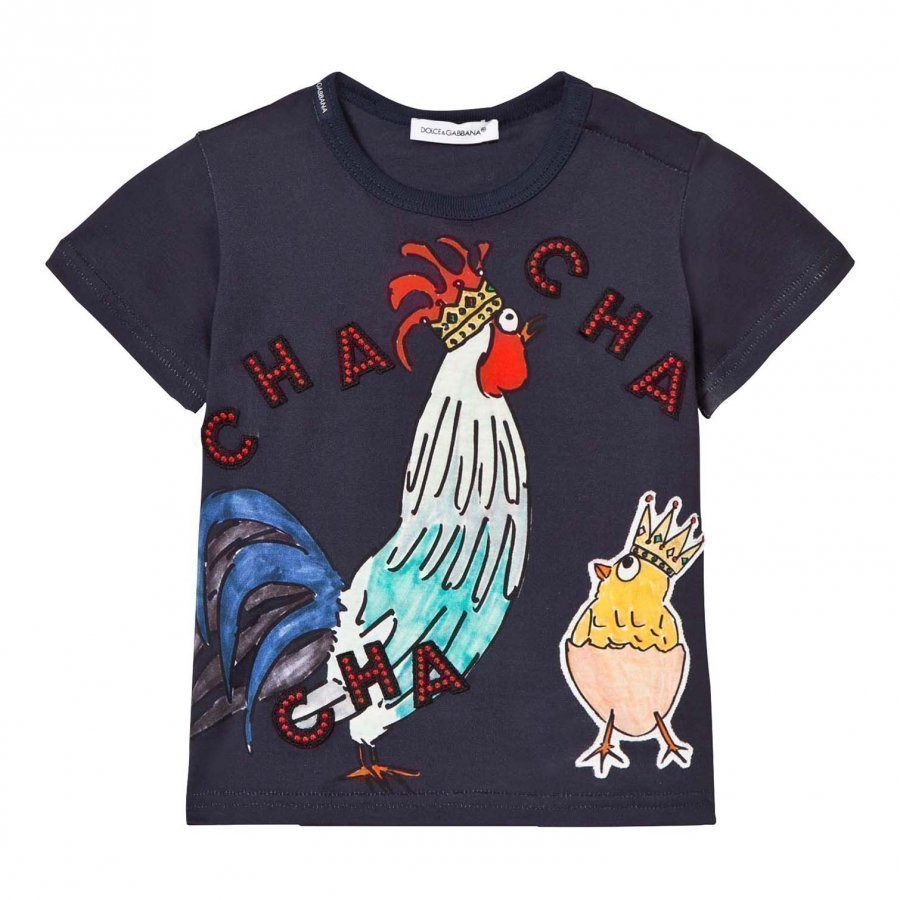 Dolce & Gabbana Navy Cockerel And Chick Applique Tee Chinese Ny T-Paita