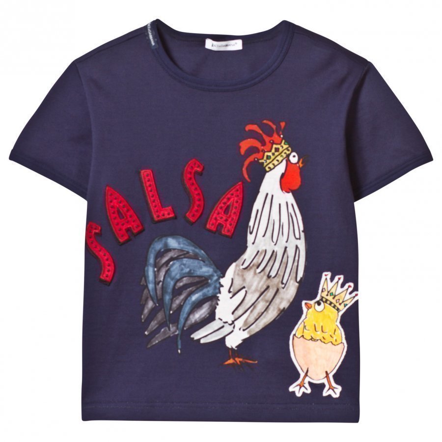 Dolce & Gabbana Navy Cockerel Salsa Applique Tee Chinese New Year T-Paita